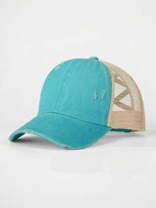 1pc Distressed Criss-Cross Meshy Ponytail Baseball Cap, Outdoor Adjustable Sun Ion Casual Hat For Boys And Girls, Suitable For Spring, Autumn, Travel, Beach - Washed Ripped Cross Ponytail Baseball Cap - View 26