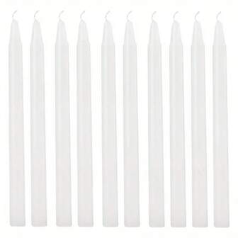10pcs White Column Candles, Single Wick Rectangular Pillar Candles For Valentine'S Day, Church, Family, Wedding, Festive Party Decorations, 1.5*17cm/0.59*6.69in, Glitter Accent, Wax Material