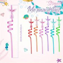 4pcs/6pcs/16pcs Glitter Mermaid Quicksand Straws, Reusable Spiral Straws For Party Favors, Wedding, Birthday, Bar, Beach, Kitchen Utensils, Graduation Gifts, Themed Birthday Party Supplies, (Random Colors)-Halloween, Christmas Decorations And Holiday Celebrations, Beverages And Fruit Teas