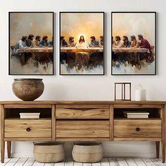 3 套无框《最后的晚餐》壁画、《最后的晚餐》绘画、《最后的晚餐》海报、《最后的晚餐》印刷品、耶稣绘画圣经艺术品，适合在办公室、教室、厨房和卧室室内使用