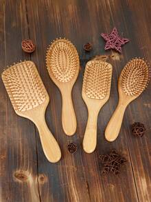 1 把竹制气垫梳，大/中号，带防滑手柄，天然竹制气垫梳，易于梳理头发，男女通用，便携式梳子，按摩头皮，万圣节礼物，圣诞节礼物 - 杏色 - 查看 3