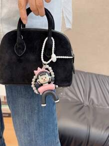 HXXOOS Acessório de Bolsa Corrente de Pérolas Falsas Y2K - Chaveiro Fofo com Laço Rosa, Pingente Estético Kawaii para Mulheres, Adolescentes, Decoração de Mochila e Bolsa, Ótima Ideia de Presente Cordão