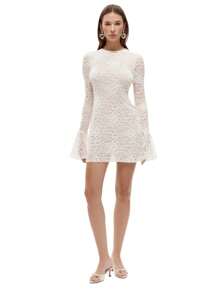 Womens Open Back Lace Dress Long Sleeve Round Neck Solid Color Dress Going Out Dress