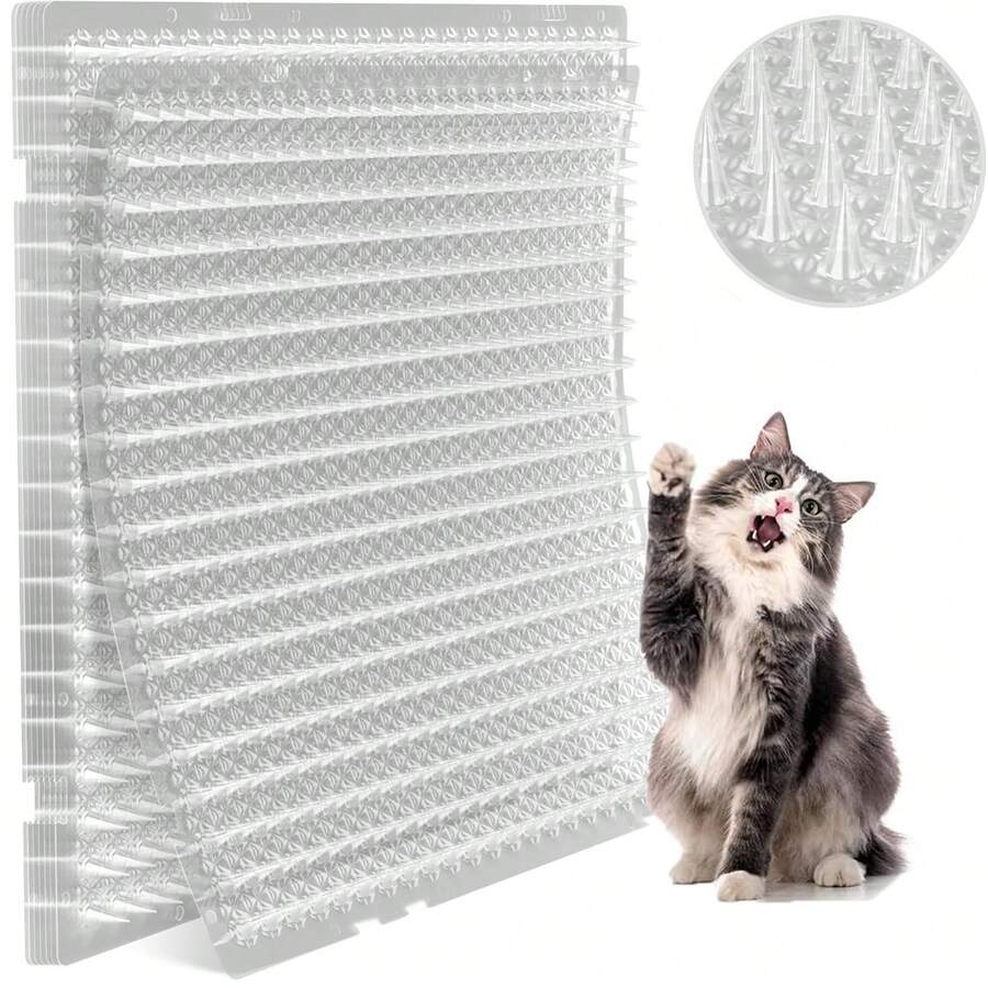 2cm Sharp Tip Transparent Plastic Cat Spike Mat, Cat Deterrent For Indoor And Outdoor Use, Humanely Prevent Cats From Climbing - White - View 1
