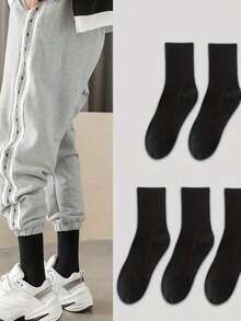 5 أزواج من جوارب الرجال منتصف الساق، بطراز رياضي/كاجوال في الألوان الأسود والأبيض والرمادي، مناسبة لجميع المواسم - متعدد الألوان - مشاهدة 5