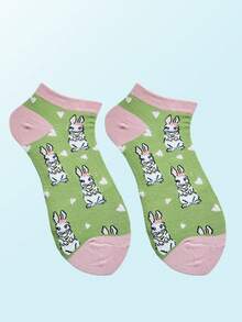 4 Pairs Women Multi-Color Cute Rabbit, Heart, Leaf Design Soft Comfortable Versatile Short Socks For Everyday Use - Multicolor - View 8