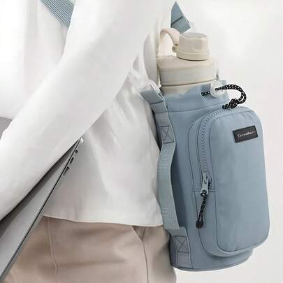 1 新款抽绳便携式水杯斜挎手提包户外运动手机包水壶杯手机包，户外水瓶架包，旅行徒步露营水瓶架，可调节肩带，拉链配件袋