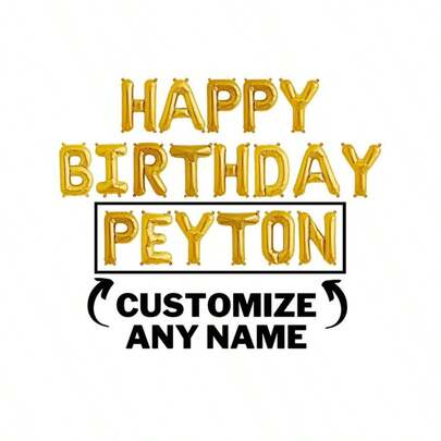 Happy Birthday Balloon Banner With Custom Name Letter Balloons - Gold, Silver, Rose Gold, Black, & Blue Birthday Party Decorations