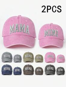 2 chiếc mũ lưỡi trai bóng chày thêu "MAMA+MINI" phù hợp, mũ chống nắng ngoài trời thường ngày có thể điều chỉnh cho bé trai và bé gái, du lịch mùa xuân thu kỳ nghỉ bãi biển - Mũ bóng chày dành cho cha mẹ và con cái - Xem 12