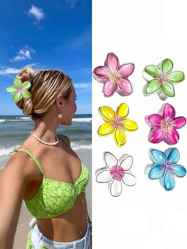 1pc/6pcs Colorful Floral Graffiti Hair Clips, Suitable For Women's Daily Life, Casual, Party, Commute, Vacation - Hair Styling, Hair Accessories, Best Gift Choice For Birthday, Anniversary And All Festivals.