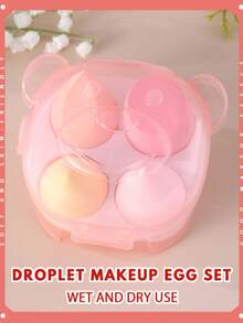 化妆海绵4件套，带收纳盒，不含乳胶的Boun Boun美妆海绵，用于晕染，用于粉底液霜和散粉的化妆海绵。增强上妆效果