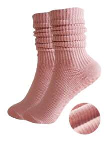 3 Pairs Women's Multicolor Crew Yoga Socks, Suitable For Pilates, Yoga, Ballet, Athletics, Hospital Non-Slip Socks, Ideal Valentine's Day Gift, Soft & Comfortable Grip Socks For All Seasons