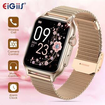 EIGIIS Smart Watch For Women, 1.96" Full Touch Screen Smartwatch (Answer/Make Calls) With Sleep Monitor, 100+ Sports Modes Fitness Tracker, IP67 Waterproof Smartwatch For Android IOS