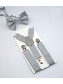 3 件套儿童中性纯色 Y 型背带和领结套装，适合 1-10 岁儿童，适用于婚礼、派对、生日、圣诞节、万圣节、学校活动以及男孩和女孩的日常穿着 - 彩色 - 查看 16