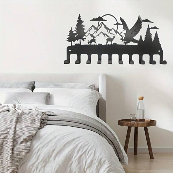 1 pieza Perchero de pared de metal negro moderno con silueta de águila, fácil de instalar, soporte para llaves, para colgar ropa, sombreros, toallas, llaves - decoración artística de pared para el dormitorio del hogar