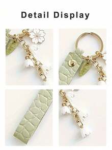 铃兰花钥匙扣情人节礼物绿色女士钥匙扣 PU 皮革汽车钥匙扣配件礼物，包包吊坠，可挂在背包、手提包、单肩包、购物袋、汽车钥匙、门钥匙、手机配件上 - 彩色 - 查看 6