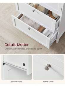 VASAGLE Bathroom Cabinet, Bathroom Storage Unit, Kitchen Cabinet, Freestanding Cabinet With 2 Drawers And 2 Doors, Adjustable Shelf, White Makeup Organizer Back To School - White - View 5