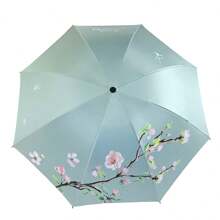 1pc Apricot Blossom Folding Sunshade Umbrella, UV Protection Sun Umbrella For Women And Students Summer Cooling,Beach,Travel