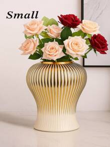Gold Ceramic Flower Vase, Light Luxury Home Accent For Modern Living Room, Summer Refresh & Mother's Day Gift