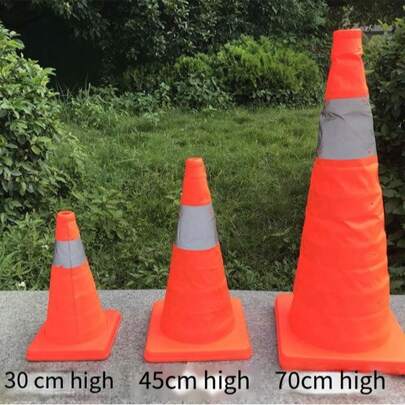 1 cái nón giao thông có thể gập lại với sọc phản quang, thiết kế dạng ống lồng có đèn để sử dụng vào ban đêm, trụ chắn đường khẩn cấp cho ô tô