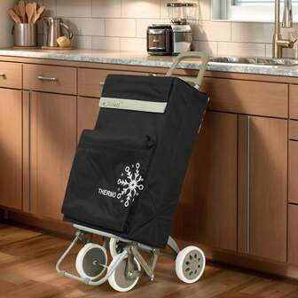 MEJORADA Carrito de Compra Plegable con 4 Ruedas Grandes y Bolsa Térmica Frontal,Estructura Metálica, | Capacidad 48L | Ideal para Supermercado, Playa y Picnic | 3 Colores