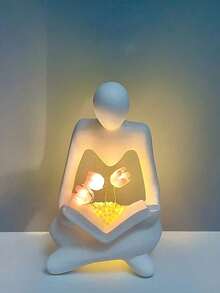 1 pieza Estatua de resina Decoración de luz nocturna con tulipanes, adorno abstracto creativo y personalizado de estilo minimalista moderno para decoración del hogar, ideal como regalo de cumpleaños para el hogar y el ocio - Blanco - Ver 5