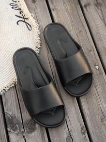 Sandalias planas de suela blanda, negras y de punta abierta, antideslizantes, resistentes al desgaste y cómodas. Fashionables para adolescentes, adecuadas para la playa, interiores y uso diario.