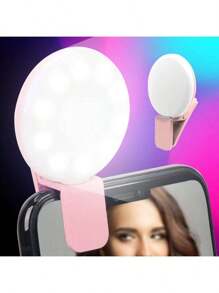 1 pièce 150 mAh Blanc/Rose/Bleu/Noir Anneau lumineux Selfie LED portable avec miroir, chargement USB, éclairage portable, lumière de beauté photo Halo, clip pour streaming en direct
