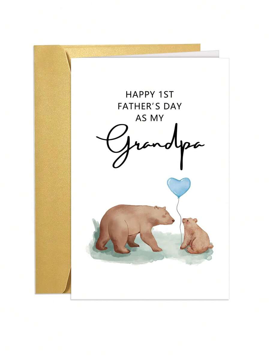 1pc Cute Bear First Father's Day Card For Grandpa, Lovely 1st Granddad Fathers Day Card, Happy 1st Father's Day As My Grandpa