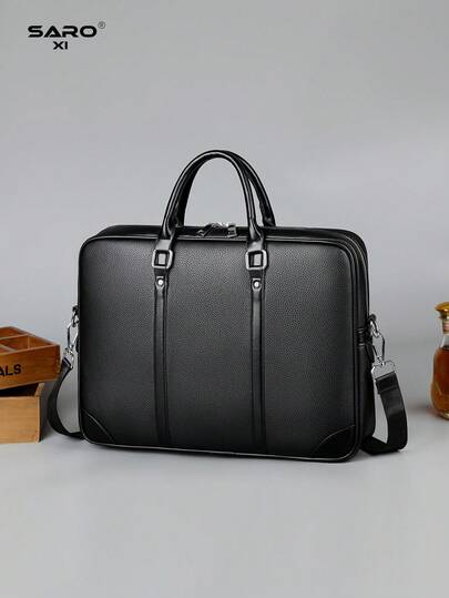 saroxi Men's Briefcase Messenger Bag, Large Capacity Computer Bag For Files & Office Supplies, Handheld & Shoulder Strap, PU Leather, Suitable For Business, Commuting, Gift For Men