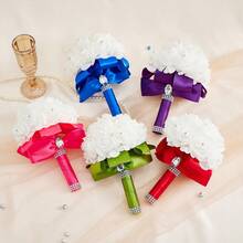 Artificial Wedding Bride Bouquet Handheld Bridesmaid Flower With Ribbon - Grass Green - View 5