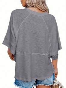 Plus Women's Spring/Summer Round Neck T-Shirt Top - Grey - View 2