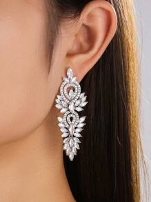 1 Paar elegante Ohrringe mit Blatt-Design umhüllt von kubischem Zirkonia, geeignet für Hochzeiten und als Geschenk