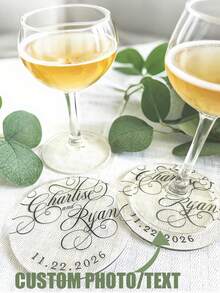 1pc Customized Acrylic Wedding Coaster, Transparent Elegant Coaster Set, Can Print Newlyweds' Names/Wedding Date Logo, Heat-Resistant Placemat Souvenir, Wedding Memento - Multicolor - View 4