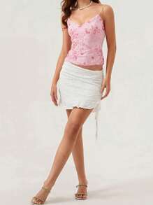 Top de tirantes de mujer estilo Y2K con lentejuelas, escote en V, espalda abierta, tirantes cruzados, diseño lindo y brillante, corte bajo para verano