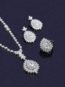 Set de 3 collares con colgante de gota de agua con circonita cúbica de lujo para novias, mujeres, bodas y fiestas