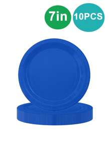 10pcs Blue Party Supplies Blue Paper Plates Cups Napkins And Tablecloths, Wedding Birthday Disposable Dessert Plates