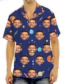 1pc Custom Men's Starry Sky Printed Casual Holiday Shirt, Ideal Gift For Valentine's Day, Anniversary, Birthday, Wedding, Friends, Boyfriend, Husband - Colorful, Cute, Simple, Funny, Unique, Custom, Wedding, Anniversary, Birthday, Holiday - Multicolor - View 1