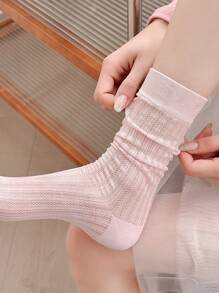 1 Pair Women's Solid Color Mesh Socks, Fashion Thin Breathable Versatile Candy Color Over-The-Knee Socks