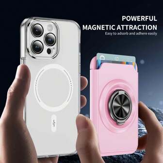 带卡槽的磁性手机支架，可容纳名片、信用卡，360 度旋转支架，适合自拍和视频，兼容 、Android 手机，生日、家人、朋友手机支架的礼物，手机配件