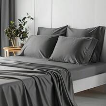 Juego de Sabanas, Paquete de 4 Piezas, Sabana Ajustable para Cama Matrimonial, Material Suave, Transpirable y Refrescante, Diseño Elegante, Fácil de Lavar - Gris Oscuro - Ver 6