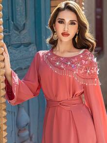 Handmade Embellished Butterfly Tassel Detail Evening Gown, Fashion Party Dress, Modest