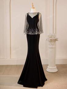Nuovo mantello/scialle scintillante in paillettes e rete, abito elegante con orlo a sirena, adatto per matrimoni, eventi formali, feste, abito da festa, abito da sera, per invitati a matrimoni