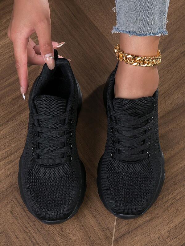 Unisex Mesh Lace-Up Skate Shoes, Versatile Solid Color Lightweight Casual Fashion Sneakers. New Design Breathable Mesh Casual Running Shoes For Women, Low-Top Black Leisure Shoes For Women, Black Work Shoes For Men, Men's Sports Shoes, Casual And Running Shoes For Couple, Black Round Toe Lace-Up Walking Shoes, Black Athletic Shoes.