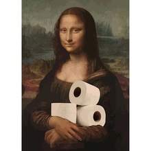 1pc Wall Arts Posters Frameless Pop Vintage Funny Bathroom Toilet Decoration Painting Mona Lisa Wearing Pearls Girl With Roll Paper Canvas Prints Posters Home Wall Decor ,Wall Art With Frame - Multicolor - View 13