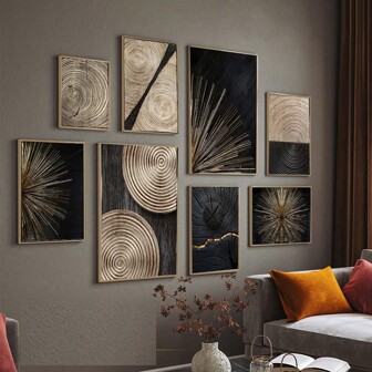 1/3Pcs Modern Wall Arts Nordic Style Abstract Minimalist Black Wood Grain Wall Decoration Painting Set - Modern Abstract Canvas Painting, Suitable For Living Room, Bedroom, Kitchen, Dining Room, Bathroom, Office Decoration Optional Frame ,Wall Art With Frame
