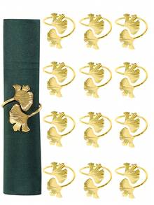 4-12pcs Stainless Steel Ginkgo Leaf Napkin Rings, Suitable For Holidays, Parties, Birthdays, Weddings And Dinners - Multicolor - View 1