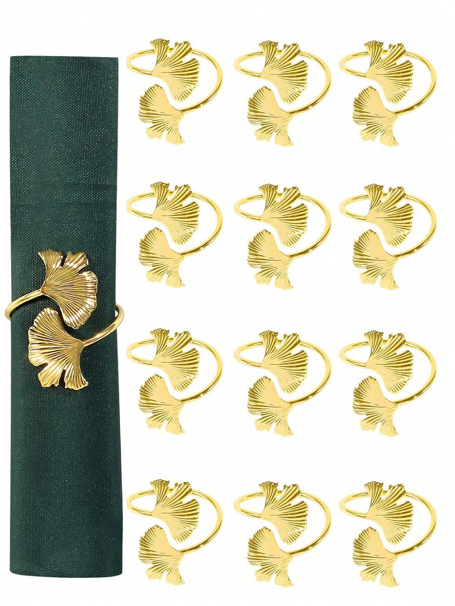 4-12pcs Stainless Steel Ginkgo Leaf Napkin Rings, Suitable For Holidays, Parties, Birthdays, Weddings And Dinners - Multicolor - View 1