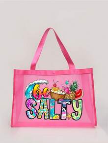 1PC Mesh Beach Bag Nylon Material Alphabet Printed Beach Mesh Tote Bag With Large Capacity,Use Tt Yourself Or Give Gifts To Others,Back To School Supplies Beach Bag ,Waterproof Backpack Vacation Bag For Friends,Mom,Teachers,Mother's Day Gift ,Summer Essentials ,Beach Essentials - Multicolor - View 2