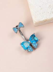 Joyería de verano para dama - Anillo de ombligo con lazo rosado, diamante y diseño perforado, 1 pieza, para decoración de playa y vacaciones